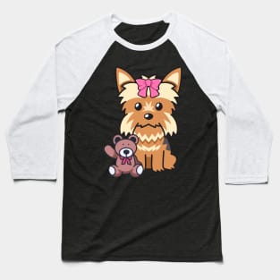 Cute Yorkshire terrier holds a teddy bear Baseball T-Shirt